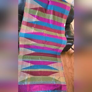 Beautiful Multicolored Tussar Silk Saree With Zari Temple Border & Blouse